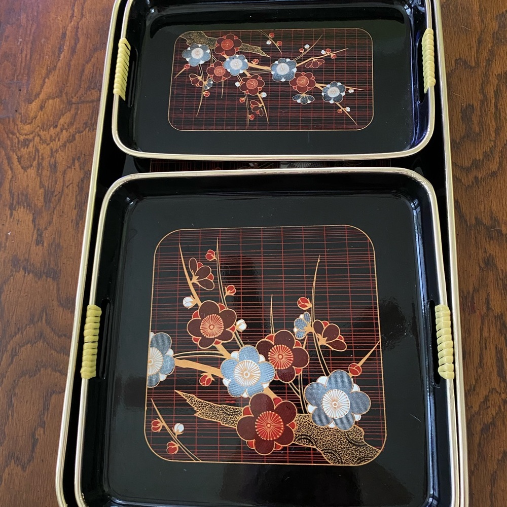 3 pc. Black lacquerware serving trays by Toyo